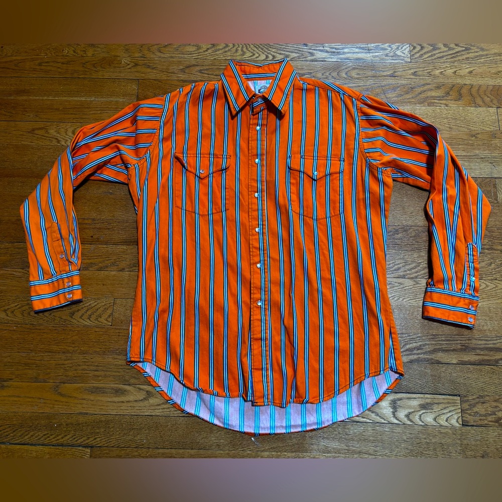 Vintage Old El Paso Shirt Works Striped with Pearl Snaps Button Down (Large)